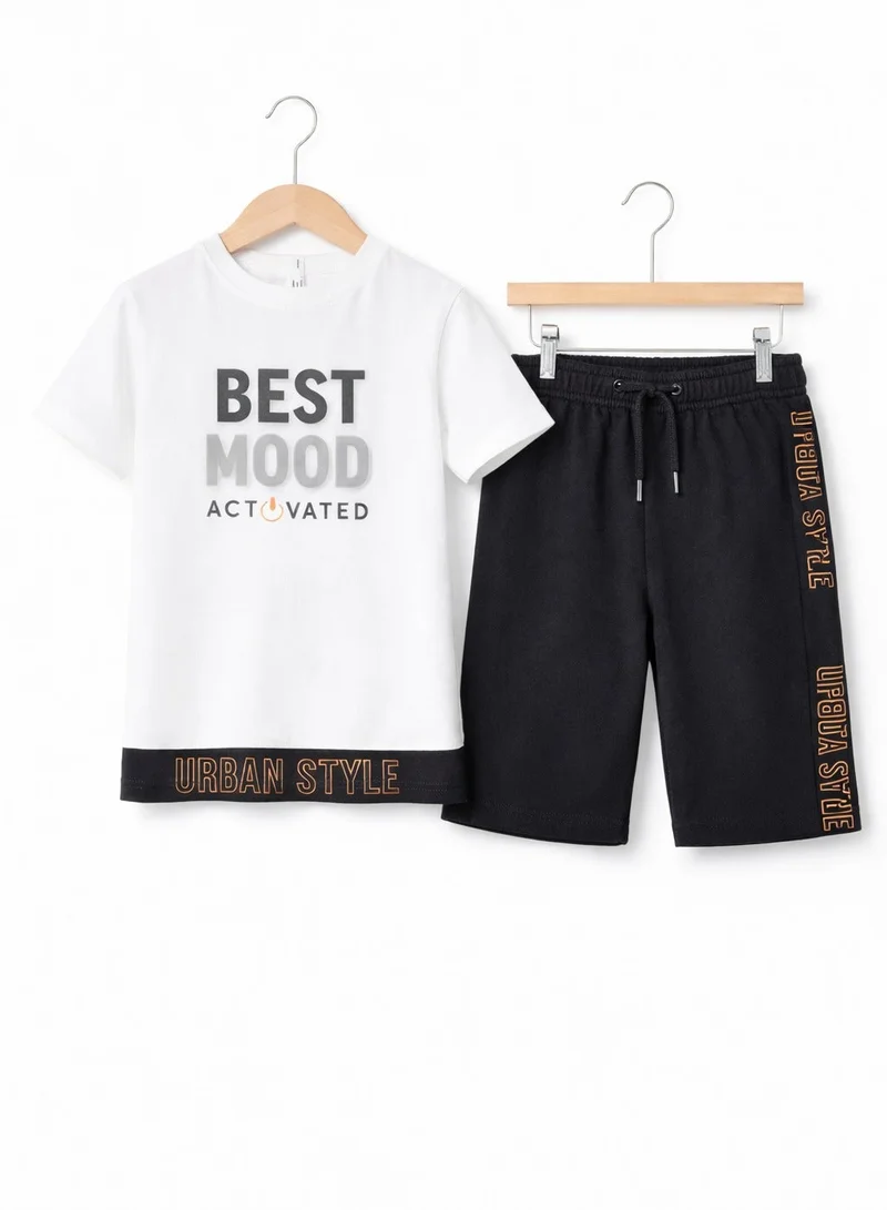 victor and jane Boys Best Mood Activated T-Shirt & Black Shorts Set